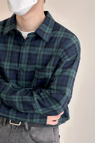 Cotton plaid long-sleeve shirt