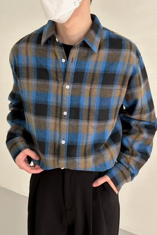 Pure cotton plaid long sleeve shirt