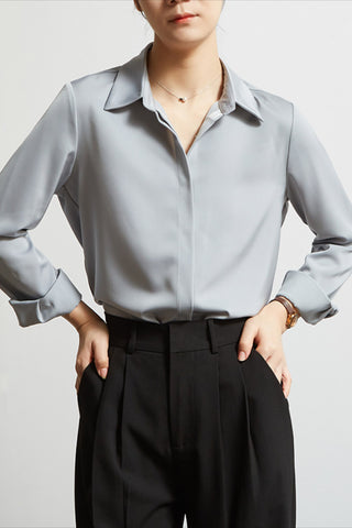 wrinkle free satin long sleeve shirt