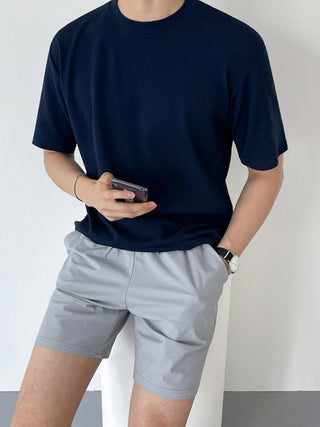 Solid color cotton and linen T-shirt