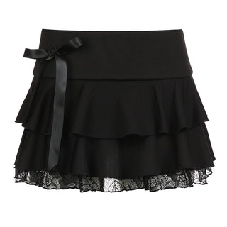 coquette bow lace trim mini skirt