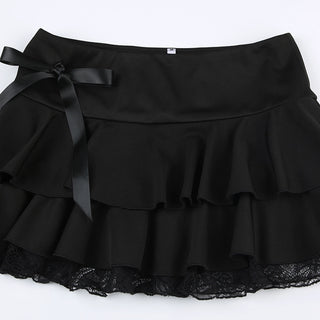 coquette bow lace trim mini skirt