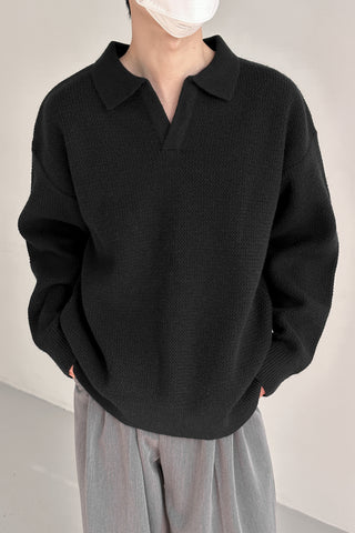 Notch collar loose fit soft lapel sweater