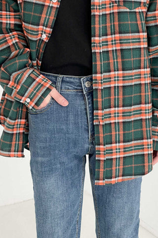 GREEN CHECKERED WOOLEN PLAID LOOSE FIT SHIRT