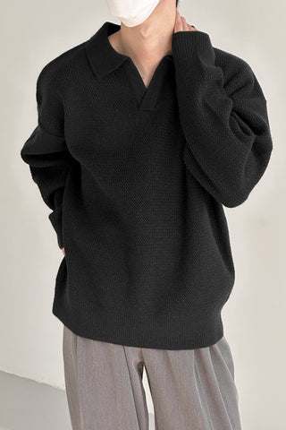 Notch collar loose fit soft lapel sweater