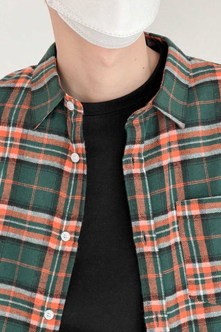 GREEN CHECKERED WOOLEN PLAID LOOSE FIT SHIRT