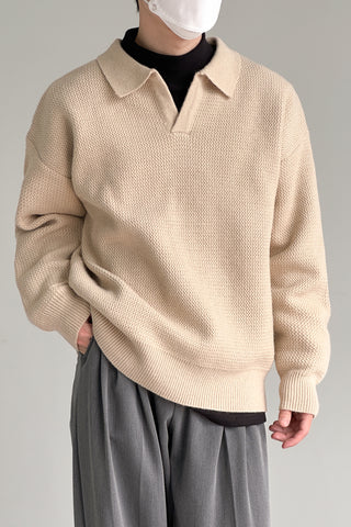 Notch collar loose fit soft lapel sweater