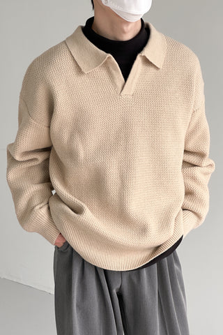 Notch collar loose fit soft lapel sweater