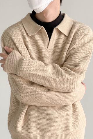 Notch collar loose fit soft lapel sweater