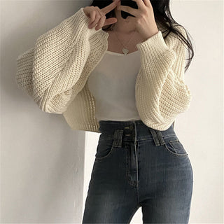 French lantern sleeve knitted shawl crop bolero