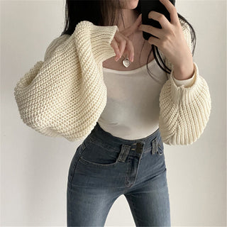 French lantern sleeve knitted shawl crop bolero