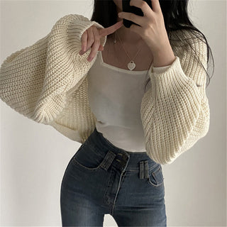 French lantern sleeve knitted shawl crop bolero