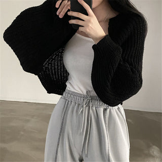 French lantern sleeve knitted shawl crop bolero