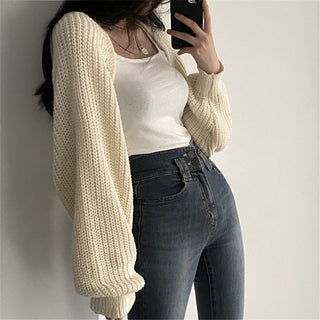 French lantern sleeve knitted shawl crop bolero