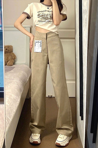 High Waist Khaki Straight Jeans