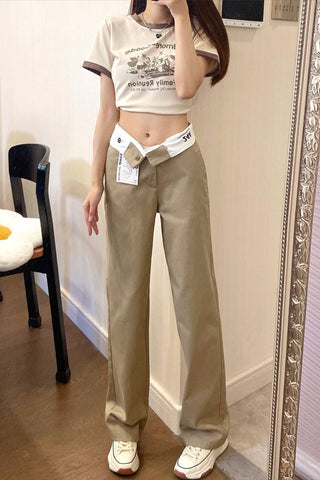 High Waist Khaki Straight Jeans