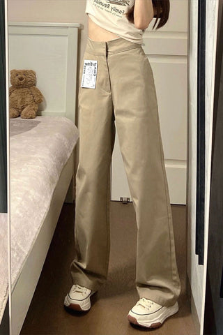 High Waist Khaki Straight Jeans