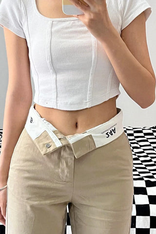 High Waist Khaki Straight Jeans