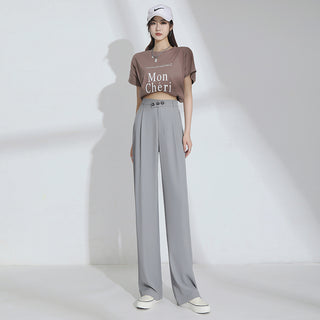 High-Waist Loose Slim Straight Pants