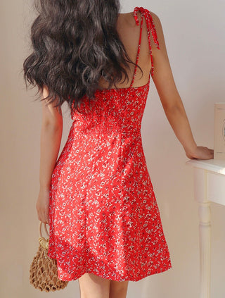 retro red floral short dress