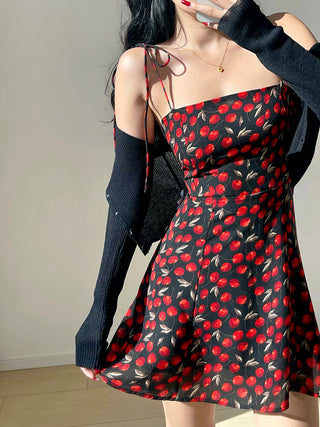 retro cherry print short dress