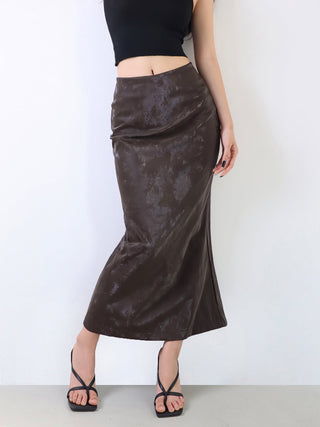 PU leather back slit midi skirts