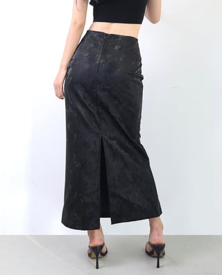 PU leather back slit midi skirts