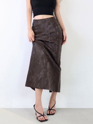 PU leather back slit midi skirts