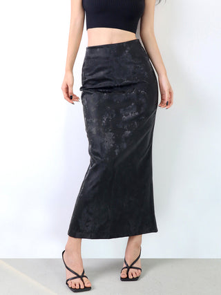 PU leather back slit midi skirts