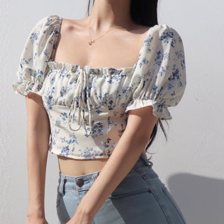 off shoulder retro floral bow top