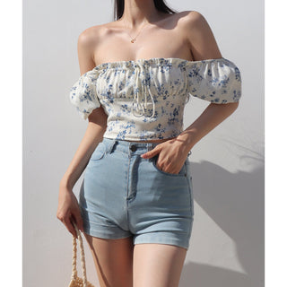 off shoulder retro floral bow top