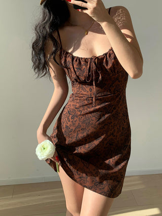 Brown Floral print lace dress