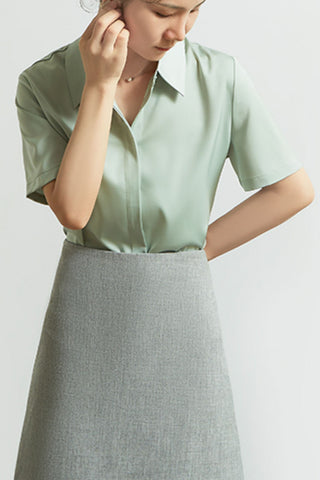 satin short-sleeved iron-free shirt