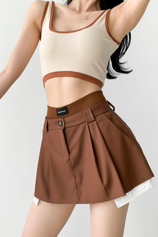 Retro Thin High Waist Patch Pocket Suit Skirt