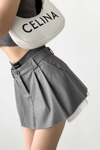 Retro Thin High Waist Patch Pocket Suit Skirt