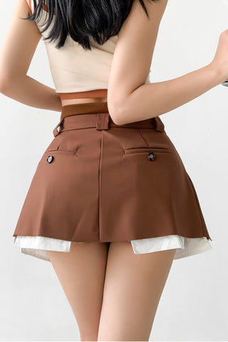 Retro Thin High Waist Patch Pocket Suit Skirt