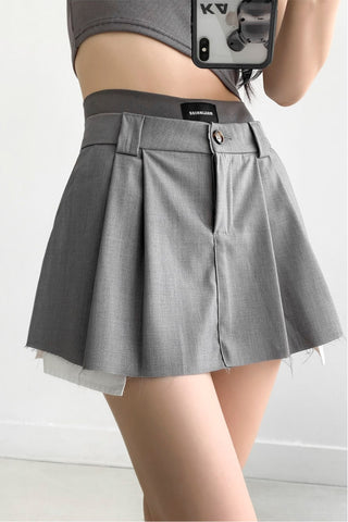 Retro Thin High Waist Patch Pocket Suit Skirt