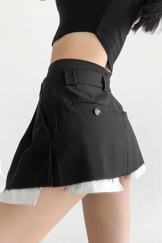 Retro Thin High Waist Patch Pocket Suit Skirt