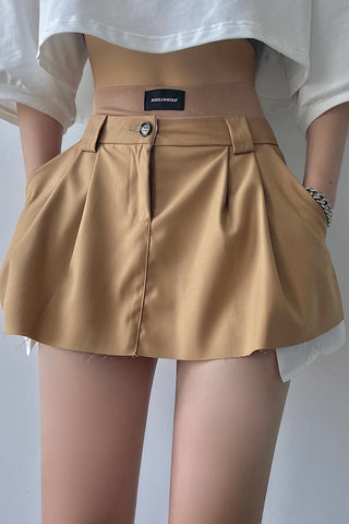 Retro Thin High Waist Patch Pocket Suit Skirt