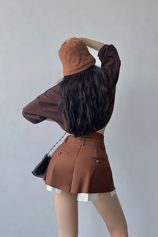 Retro Thin High Waist Patch Pocket Suit Skirt