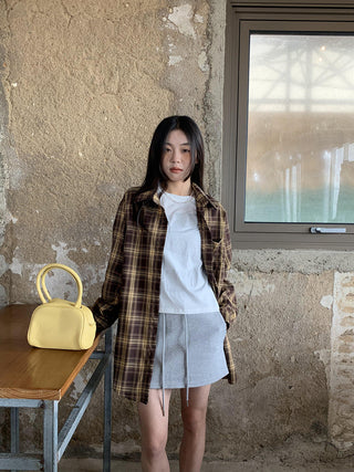 loose retro plaid long sleeve shirt