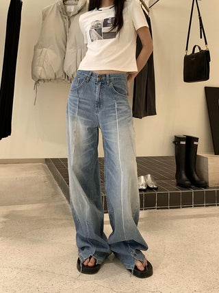 Retro wide-leg slit jeans