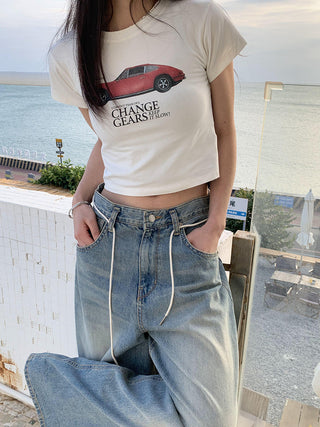 loose drawstring wide-leg jeans