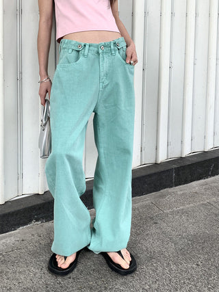 loose adjustable waist button jeans