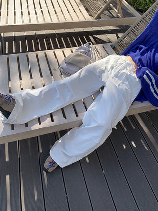 white drawstring wid-leg cargo pants