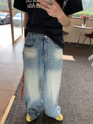 washed retro loose straight jeans