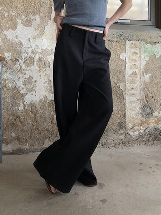 black wide-leg drape suit pants