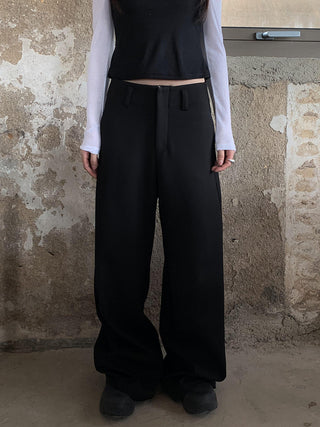 black wide-leg drape suit pants