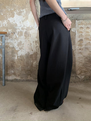 black wide-leg drape suit pants