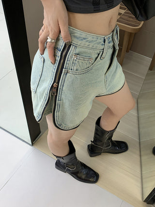 side zipper design Denim Shorts